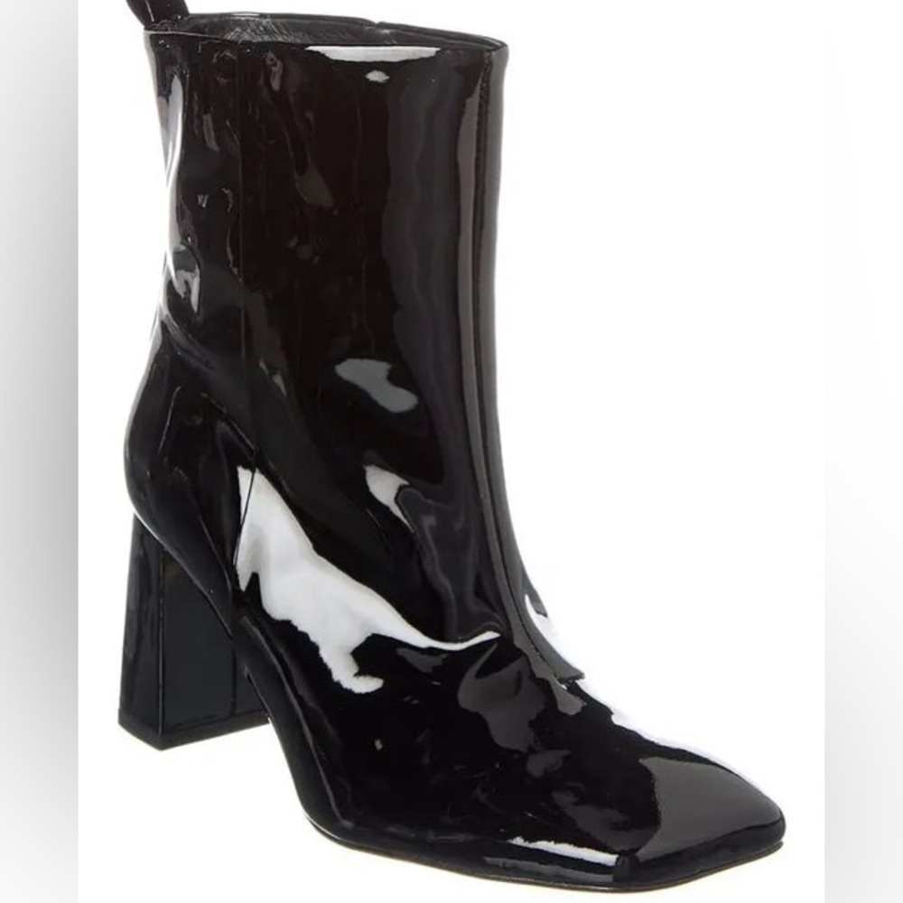 New Good American Square toe Patent Leather Ankle Boots Black Size 8.5